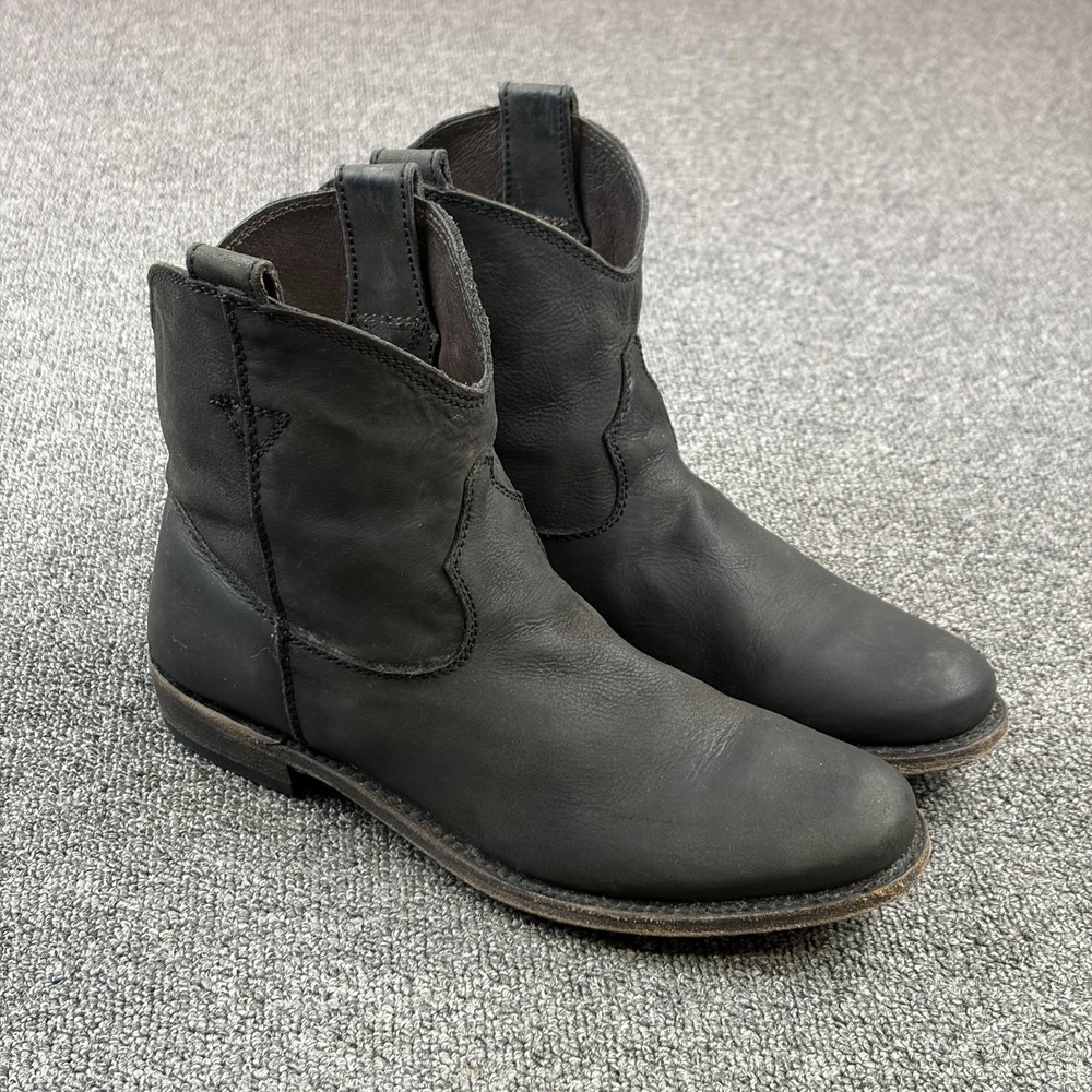 Womens Liberty Black American Boots Distressed Leather Short LB-711311 Size 8.5